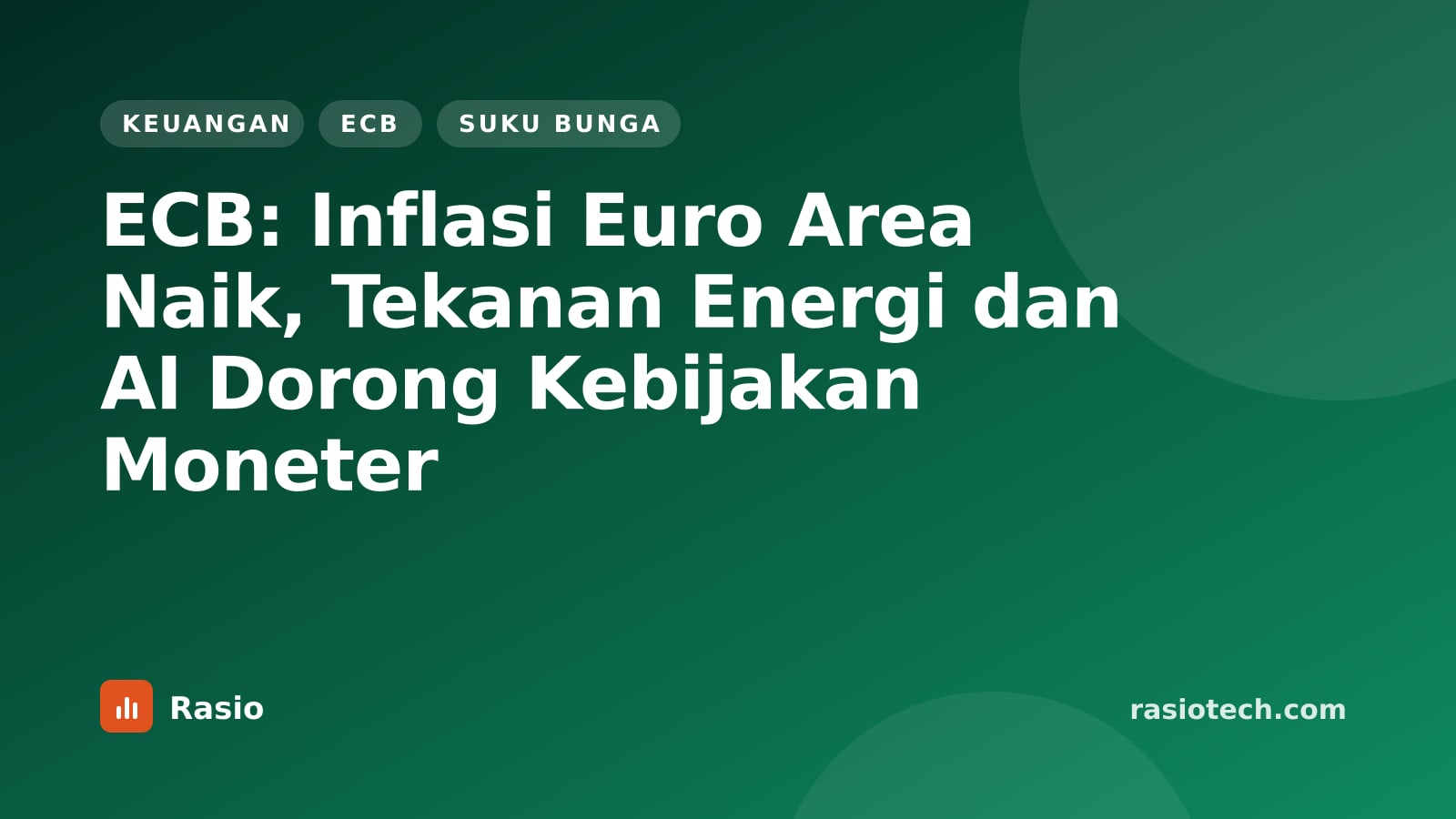 Kartu ilustrasi Rasio kategori Keuangan bertuliskan ECB: Inflasi Euro Area Naik, Tekanan Energi dan AI Dorong Kebijakan Moneter