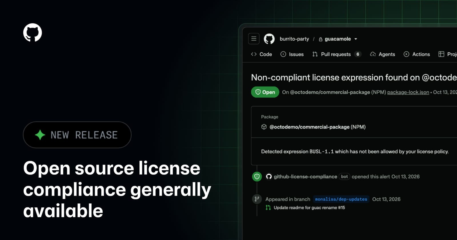 Gambar dari GitHub Changelog untuk berita: GitHub Enterprise Cloud Luncurkan Fitur Kepatuhan Lisensi Open Source Secara Umum