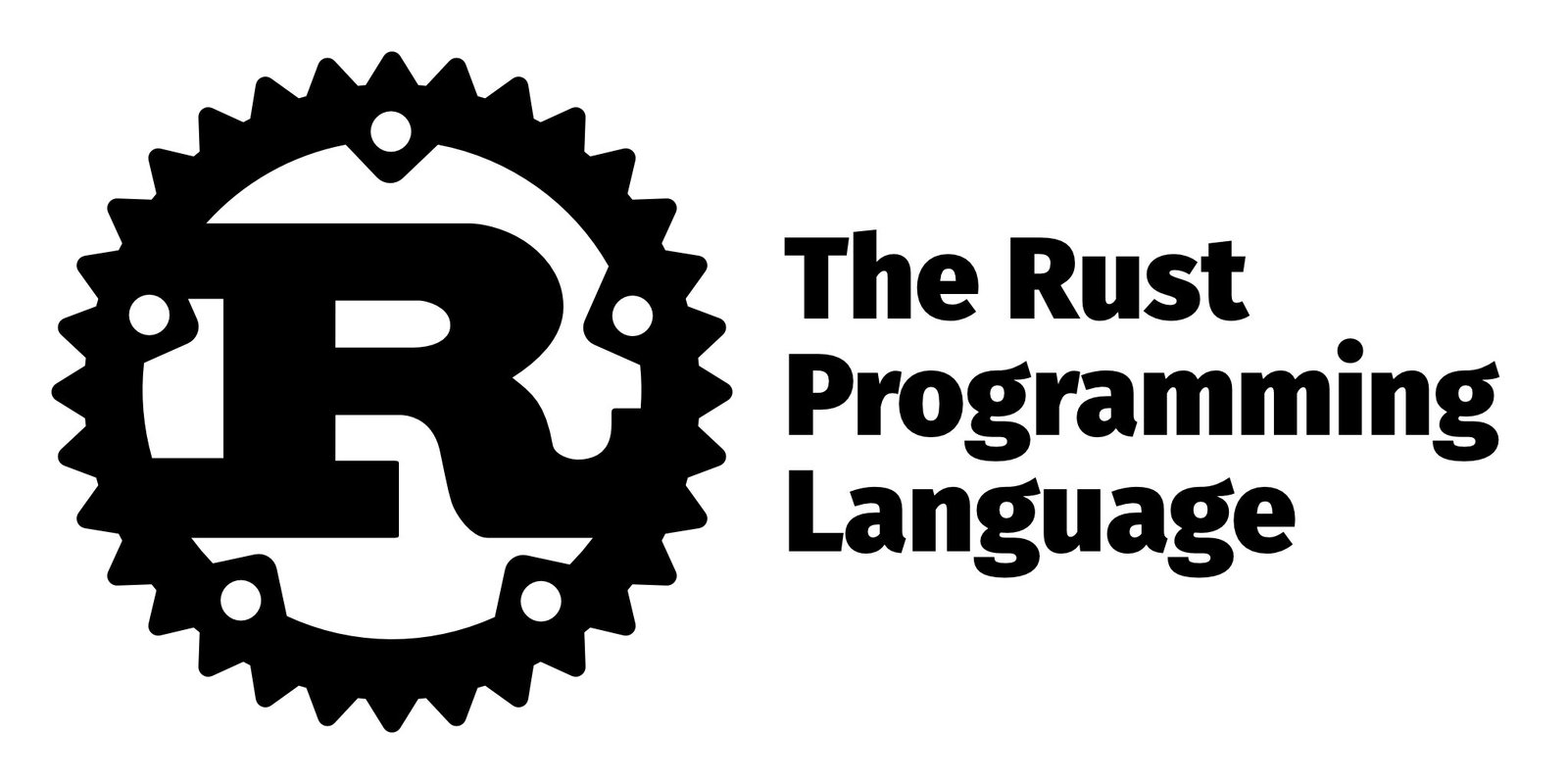 Logo Rust berbentuk roda gigi dengan huruf R dan tulisan The Rust Programming Language